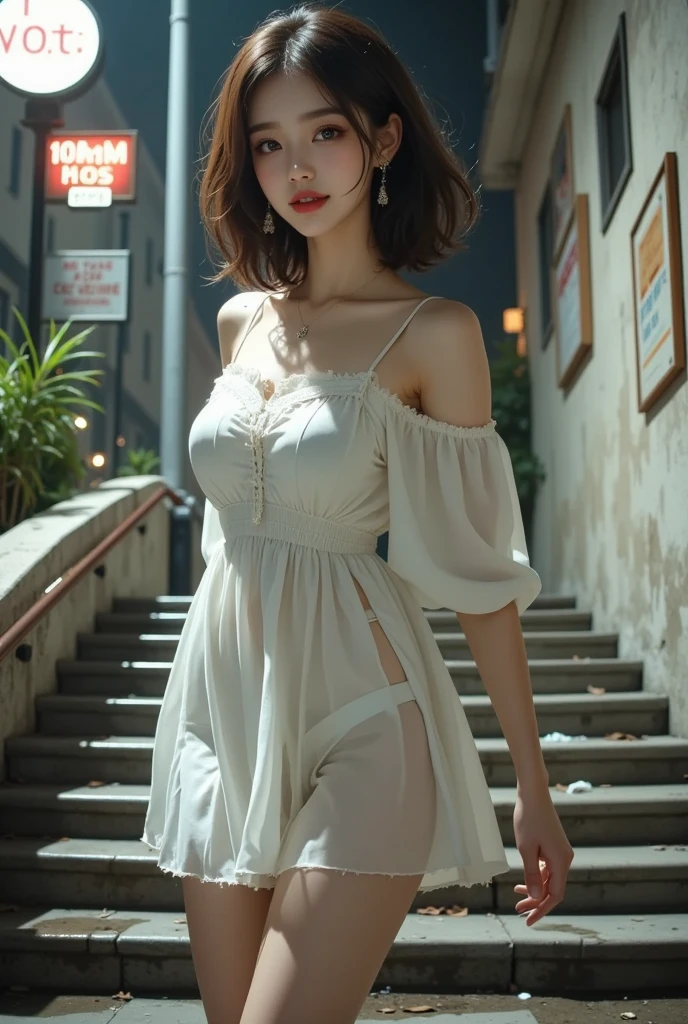((Knee_shot:1.6)), (from below:0.9), (An extremely delicate and beautiful work), ((masterpiece)), (best quality), glamor body, a one woman, 20 age, (blouse:1.4), (cleavage:1), (mini_skirt:1.3), (Paris_street_background:1.4), (sexually aroused face:1.4), (walking sexy:1.4), high nose bridge, shoulder cut hair,(fair skin:1.2), (soft saturation:1.3), (low contrast), bright lighting, natural lighting, realistic lighting, lovely lips, ultra-fine painting, delicate face, delicate figure, (depth of field:1.2), style, ultra detailed, (realistic, photo_realistic:1.4), physically-based rendering, ((soft:1.3)), perfect white balance, professional color graded, 8k, Raw photo, Leica M10, F2.4, 35mm, color photo, product photography.