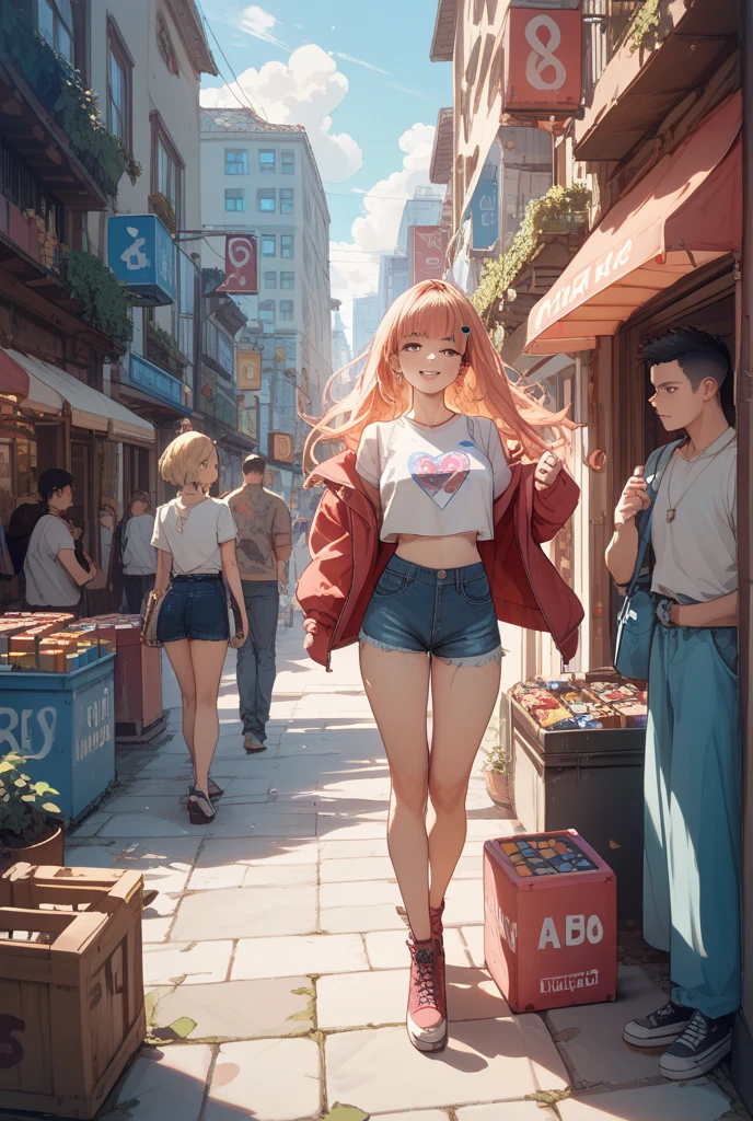 tmasterpiece，Need，Amazing girl petite，Protective，Heart-to-heart，Genki，vivaciousness，fullnude，quadratic element，Tiger Tooth，Street style，Place your hands on the brim of your hat，wear cap，魅惑的。stare，soio，huge tit，Graffiti walls，Close-up