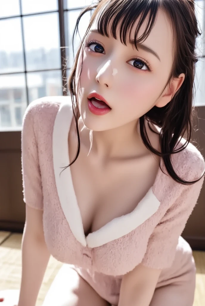 (8K, RAW photo, Photorealistic:1.25) ,( Gloss on lips, eyeslashes, gloss face, Glossy glossy skin, best qualtiy, 超高分辨率, depth of fields, color difference, Caustics, Wide light, naturalshadow, Kpop idol)Sit down at dusk，big white legs，European style，Purple coat，Red Lingeri，huge tit，The breasts are particularly large，Dress revealingly，sliver long hair，Raised sexy