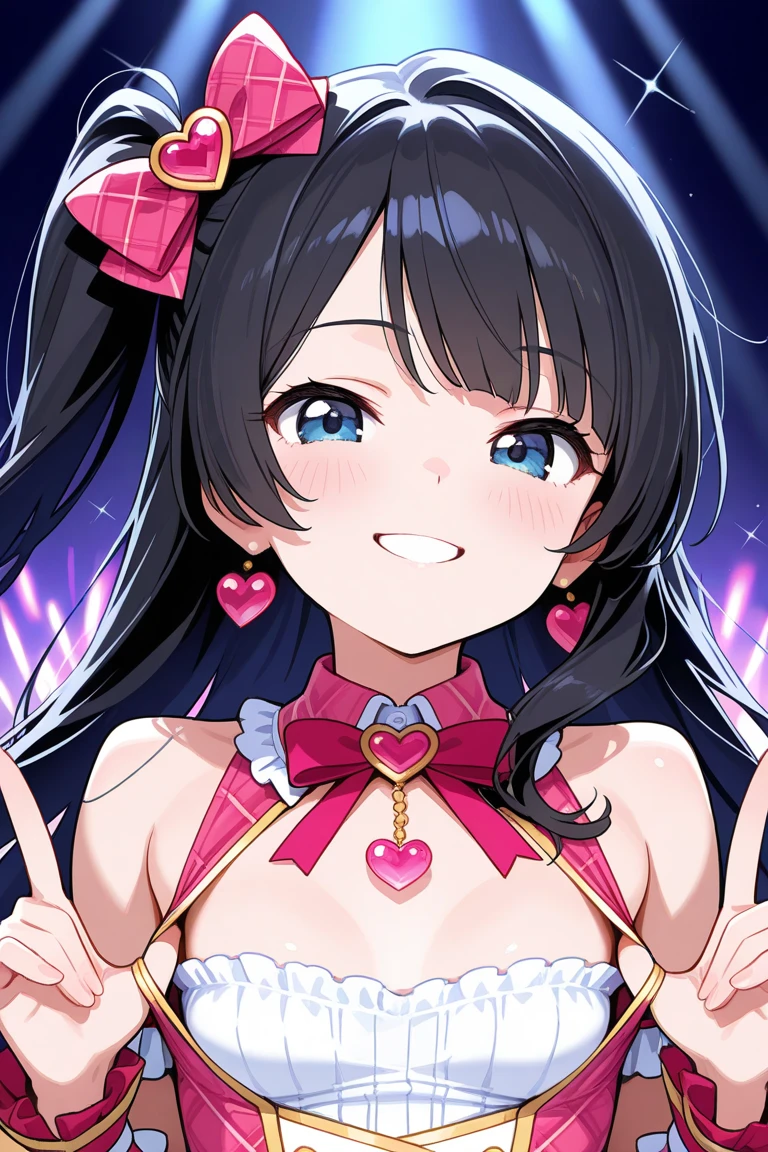 handjob,side view,eye-level shot,face focus,open mouth,tongue out,lick,(1girl,Beautiful 16 year old girl),((Slender,Small breasts,Baby Face,Small face,)),looking at viewer,Black Hair,bangs,two side up,Gray Eyes,Drooping eyes,slit pupils,narrow eyes,Sheer black and pink negligee,Sexy Lingerie,Beautiful and detailed anime art,Mischievous smile,Dimly lit room,Simple Background,Gray background,Low lighting