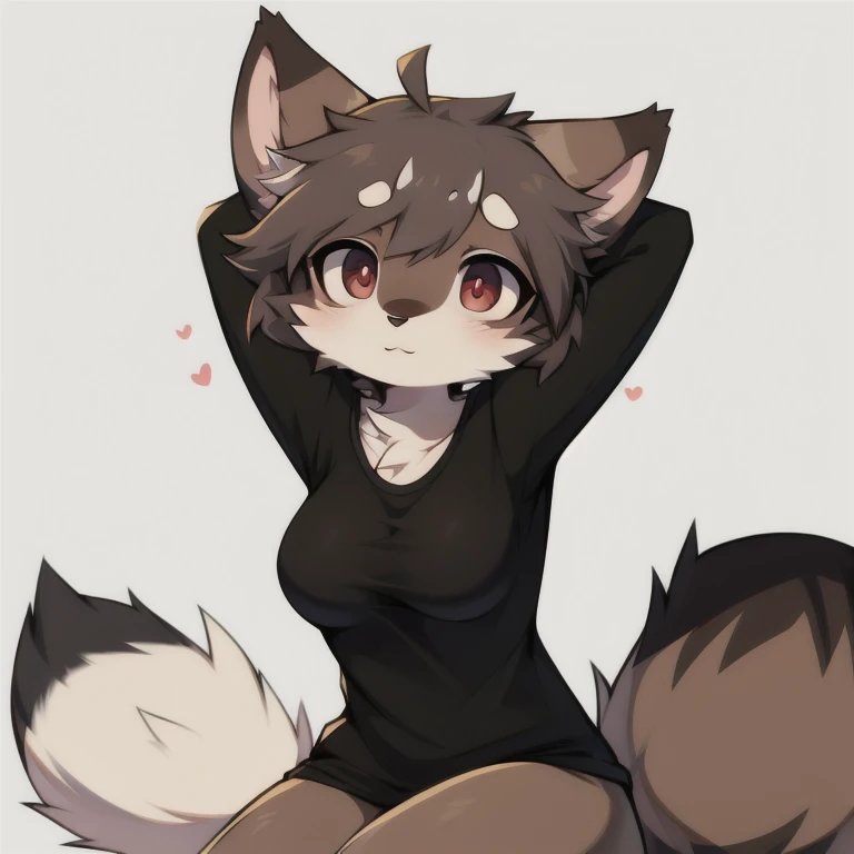 a black cat with a heart-shaped tail and a black top, cat girl, gata cave, thick black linear, an gata cave, gross, cola gross y esponjosa, clean cel shading, (sfw) Insurance for work, anime cat girl, cola gross, female fursona, cute anime cat girl, pov art hairy, pelusa gross y peluda en el cuello y el pecho