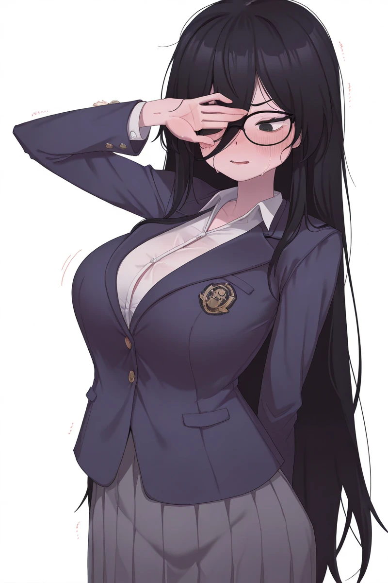((best quality)), ((masterpiece)), ((detailed)), (((perfect faces))), (((30yo beautiful woman in black suit, tight skirt, leggings))), (((cleavage))), (((glasses))), (((black hair))), (((standing))), (((arms crossed))), (((smirking))), (((grass field)))