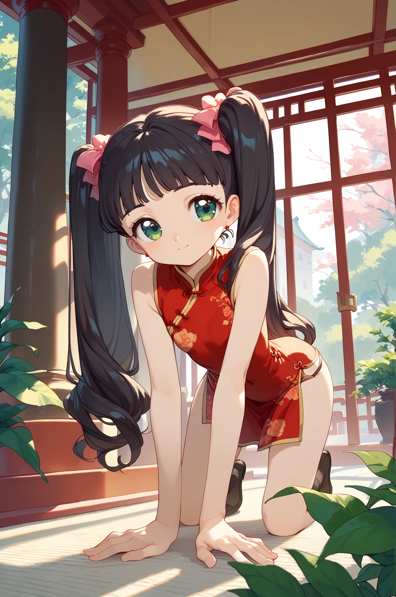 Completely naked Anshinin Mass Guru Girl pray Twin tails Black Hair Red Mesh