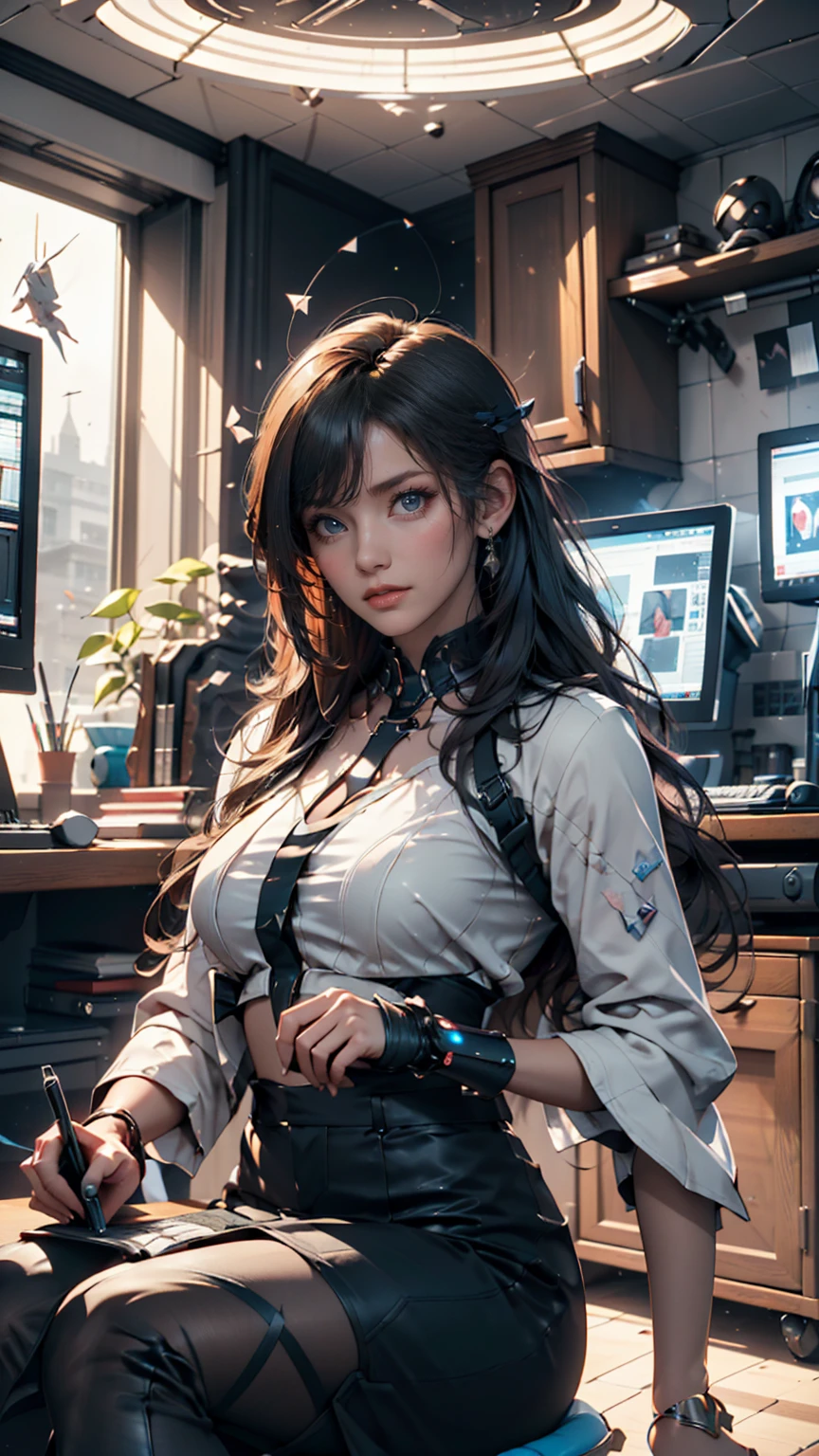 Female neck, white skin, take a deep breathe, close-up neck, looking up, sexy girl, gorgeous chinese girl, front Face, E cup, Overall, black hair, hair behind ear, ponytail, long hair, mole under eye, heterochromia, closed mouth, naughty face, full body, Surrealism, modern, Realism, Verism, cinematic lighting, film grain, Ultra-Wide Angle, fisheye, UHD, masterpiece, anatomically correct, high details, best quality, 8k --auto