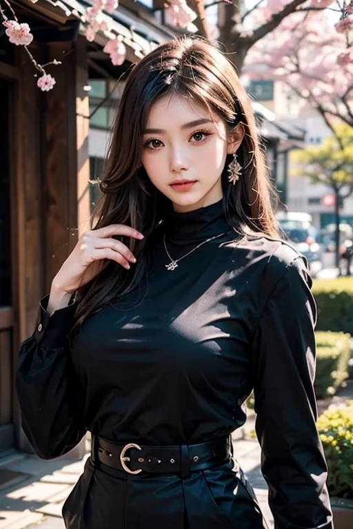 ((Full Body Angle))、((Front hair:1.2))、((Highest quality, 8K, masterpiece: 1.3)), concentrated: 1.2, Cute girl 1,Nipples erect、 Perfect beauty: 1.4,Cut and sewn T-shirt Raglan sleeve summer short sleeve T-shirt.Shorts: 1.2,Long sleeve、Randall Color、comics&Text Graphics、Black ruffle-trimmed drawstring zip blouse,1.1, Highly detailed face and skin textures, Fine grain, double eyelid, whitening skin, ,Highest quality,Ultra-high resolution,you,1 girl,alone,_Shiny_skin,Iris,necklace,((brown_length_Wavy_hair)),(lips)),eyelash,Front hair,deal with,compensate,Shiny,pore,skin,Large Breasts、smiling face、Walking in the park、walk、