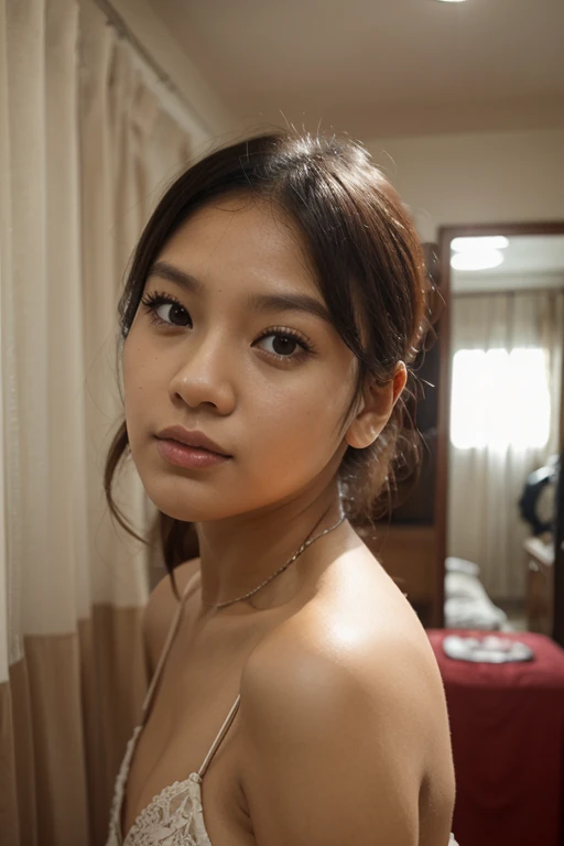 Indonesian girl 17,thin lips,oval face,big eyes, longhair, sexy pose,