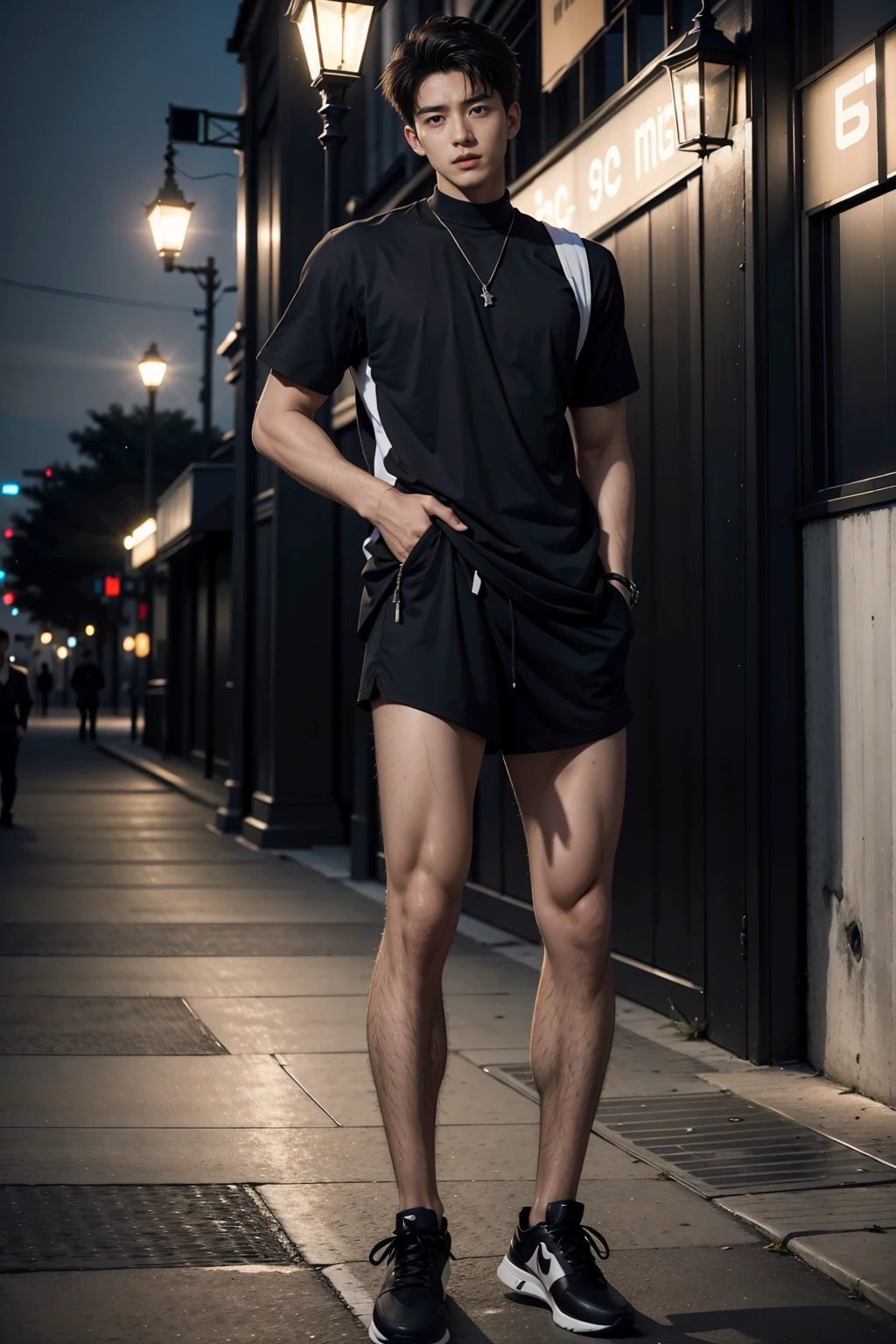 (A lovely Shota:2),(Colored screen:1.2),Solo,(full bodyesbian:3),(Stay away from the lens:3),Expose your legs,(revealing the whole body:2),(Frontal heads-up view:1.2),malefocus,looking at viewert,16 yaers old,(Tall:3),(Tall guy:2),Super tall,(Height 300 cm:2),Excellent body proportions,(1.The shoulders are 5 times wider:1.2),(Slender slender legs:2.5),Slender feet,small heads,musculous,(Lovely and pretty:2),(The face of an anime man),(Very detailed beautiful face and eyes:2),(Big bright eyes:1.2),Sharp eyeliner,Clear and beautiful face,short detailed hair,(Correct facial features),(tilts your head:1.5),(having fun,grinning smile),(White basketball suit:2),White extra-short stretch pants,(Muscle firming:2),Strong,(Wide shoulders and narrow waist:2.2),Sports men's socks,Detailed muscle texture,Highlights muscle structure,Have on the street,(sitted:4),(full length shoot),ultra-realistic realism, (Photorealistic detail), Incredible accuracy, lifelike textures, masterful technique, Jaw-dropping precision, artistic dedication,(anatomy correct),Good lighting,exquisite detailing,Best quality,stunning masterpiece,CG