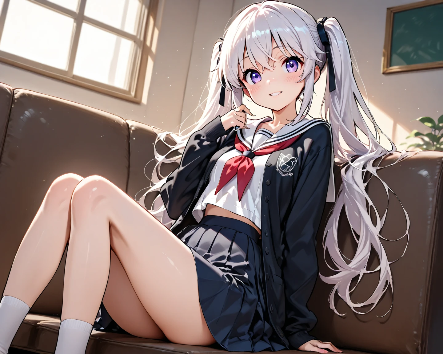 There is a bad schoolgirl sitting in the classroom、Colored paint on the face、The color hair、Slender figure、Pale skin、Bright and sharp eyes、High nose、Tattered light jacket、baggy pants、Rock band T-shirt、Costume for rebel signs、Platform white shoes、silver trinkets、Face with stars makeup、A playful expression、Delicate face、(Extreme Detail CG Unity 8K Wallpapers，tmasterpiece，Highest image quality)，(Delicate light and shadow，The picture is highly dramatic，Cinematic lens effect)、Youthful bright colors、Fashionab、Wrist watch、hair pin、Hair rope、Headbands、Bracelet、Anklets、over knee socks、Leg socks、耳Nipple Ring、Falling debris、with beautiful colors、youthfulenergy、adolable、quadratic element、Brush stroke、中景 the scene is、Full body like、Scattered school supplies、Loose paper、anime big breast、quadratic element、adolable、Colorful hairstyles
