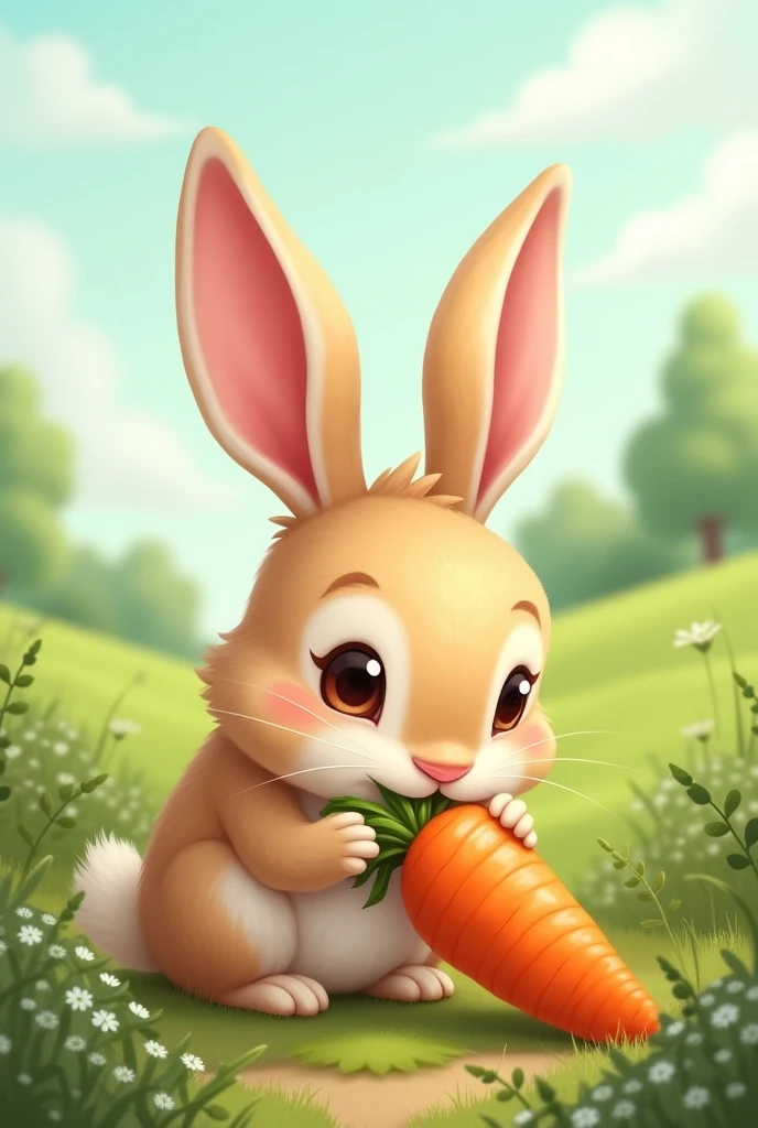 LIGHT LEAD COLORED BUNNY CRYING WITH HIS CARROT AND TOYS

