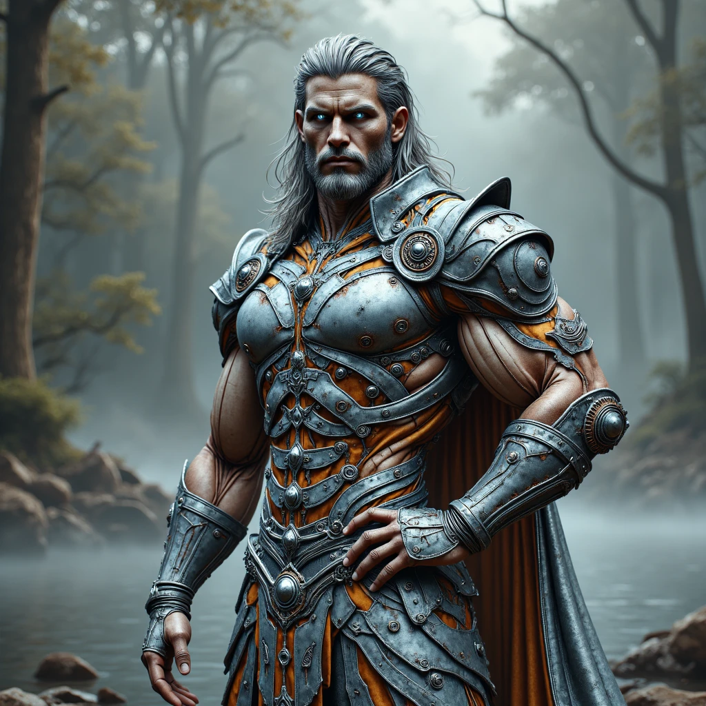 Realistic drawing, Computer rendered graphics, realistic fantasy, Extensive landscape ultra photography (general view, which shows an ivy-covered old shabby stone-worn statue, a male statue in the form of a military statue), darkness, night, blurred background, gloomy, blue, dark, gray, purple background, gray, cold, magical, "Majestic mountains," "Lush forests," "Glittering lakes," "Desert dunes," "Golden sunsets. --auto