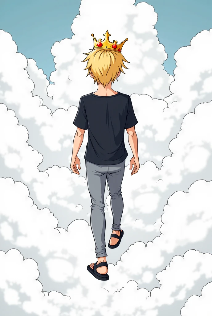 Katsuki Bakugo from My Hero Academia, completely naked and without clothes, full body, with a cloud covering his bare penis, the cloud strictly in the low area of his body, covering his naked crotch, still showing the legs, completely naked
