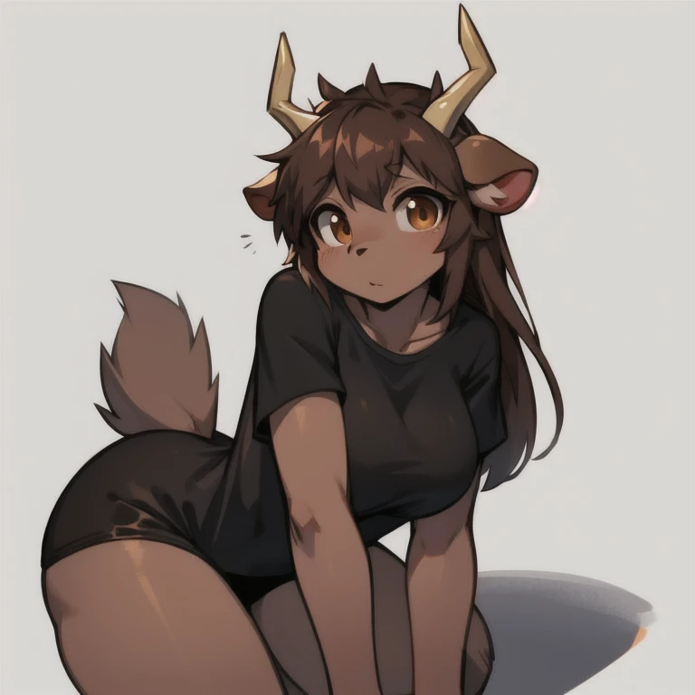 頭部が山羊で下半身がBlack body hairに覆われた足に蹄を持つ全裸の女の子,Extremely thin body,Small breasts,Beautiful nipples,Crouching pose,Very long arms,Long, pointed claws,Black body hair,Black realistic goat face,Goat Eyes,A girl who looks like a devil,Hairless upper body,Perfect goat face