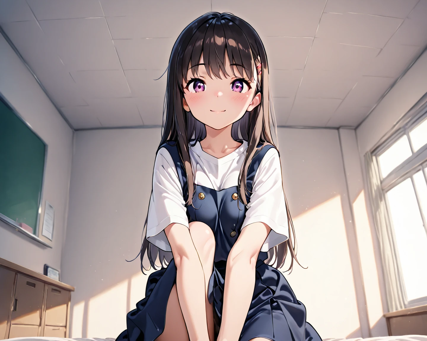 very cute and beautiful girl,(Very detailed美しい顔), (smile),blush,Black Hair,Seraphim,(White Hair、long hair),(White Shirt、Pleated navy blue pread your legs、Squat)、Sitting、(From below)、(Lace panties), Country road, (Highest quality,masterpiece:1.0),Absurd,High resolution,Super detailed,Very detailed,32K,8k resolution, Intricate details,Movie Scenes,Detailed Background,alone,Dynamic Angle,
