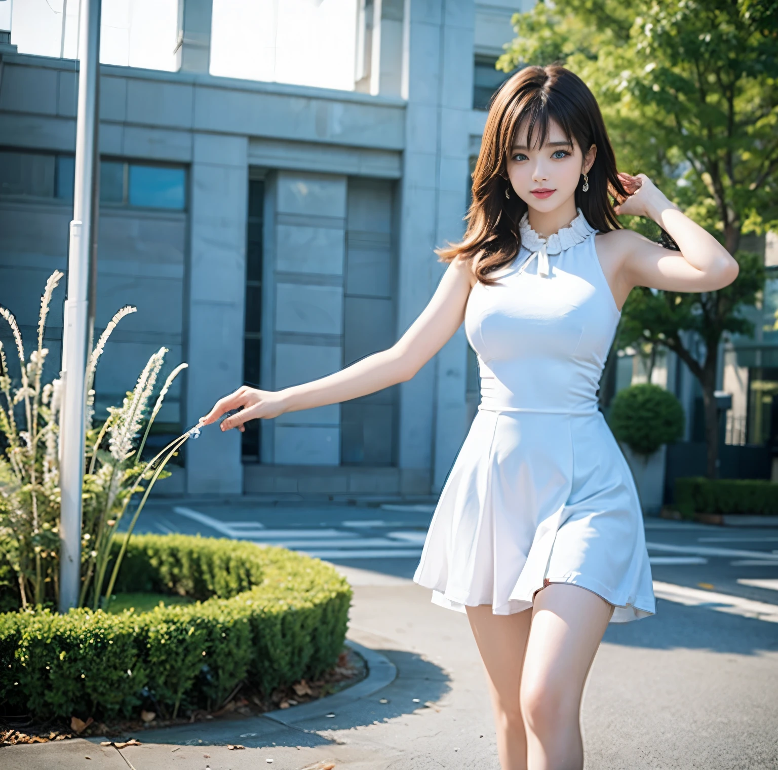 masterpiece,Panoramic View,Highest quality,Movie stills,1 girl smiling,Full Body Lesbian,cloud,Large Breasts,,To the audience,Volumetric Light,Bright,Cheerfulness,Warm and soft lighting,sunset,
