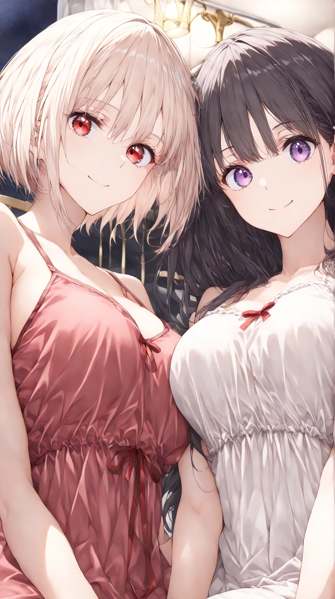 masterpiece, Highest quality, High resolution, JK,((Two Girls,)),View your viewers, , smile、stand.side angle shot,see-through ,glamorous,wet,wet