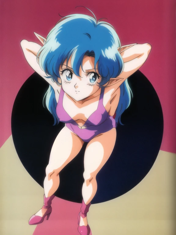 score_9, score_8_up, score_7_up, 1980's style, JK, retro, source anime, flat color, illustration. lum, solo, (((masterpiece))), (((best quality))), ((ultra-detailed)), (illustration), ((an extremely delicate and beautiful)), (1girl), (sunlight), dynamic angle, Beautiful, teenager, (nsfw:0.55), ((baby face)), (intense colors), blue hair, blue eyes, (tiny horns), pointy ears, aqua hair, eyeshadow, 1girl, solo, cute, heart sunglasses, heartglasses, big perky breasts, (dramatic lighting), cute girl, sweaty, blush, blushing, makeup, teasing smile, open mouth, licks lips, horny, drunk, angry. Clothes: chinese_clothes, (tiger-stripped tangzhuang), tight tiger-stripped jean shorts with frayed edges, cut off tiger-stripped_ jean_shorts, tiny jean shorts, ripped jean shorts on ass, torn jean shorts ????, cropped tiger-stripped tangzhuang, (unbuttoned), bottomless, yellow tiger-stripped thigh boots, yellow tiger-stripped knee boots, dressed slutty. Background: street cafe, cafe on roof, sitting next to sofa, big window, high floor, on_water, (wet:1.3), lake, nature, mountain, outdoors, sunset, angry, looking at viewer, from below. Pose: spread legs, leaning back, dynamic posing, showing ass to viewer, facing away, Expressiveh, from below, from side, elegant, erotic, sensual, (from the side, booty up, ass up, doggy style). in ru_ta artstyle, Spark effect, (electrokinesis, electricity:1.5), ((flying, floating in air, anime japanese nature, floating hair, wide view, from far)),