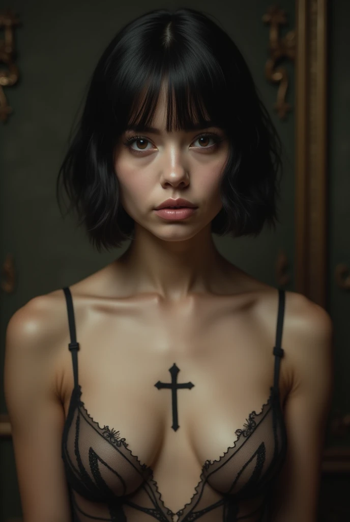((Highest quality)), ((masterpiece)) , BREAK,((one girl)),(Gaunt),(detailed),((in the Church )), ((One girl)), ((nude)),naked,((13 years old)),((flat chest:1.6)), (stare at viewer with stern eyes:1.5),((one girl)),(bitting own lip:1.1),(angry:0.9),nose blush,(shamefull:1.2),(bob cut hair),surprised, ((beautiful realistic face)),((intricate choker necklace)), ((intricate earrings)),Beautiful Korean Women, Beautiful young Korean woman, Young and adorable Korean face, Gorgeous Young Korean Woman, Korean Girls, Girl cute beautiful face, Portraits of Korean female idols, Young and pretty Asian face, Cute natural anime face,Asian pretty face,((finely detailed face)),((symmetrical eyes)),((glistening eyes)),((glistening eyes )),((large eyes)),(( pretty eyes)),(detailed),Perfect Face,((One girl)), ((clear eyes)),((show nipples)),((beautiful skin)), don't wear anything ,((show nipples)),(upper body),((naked))