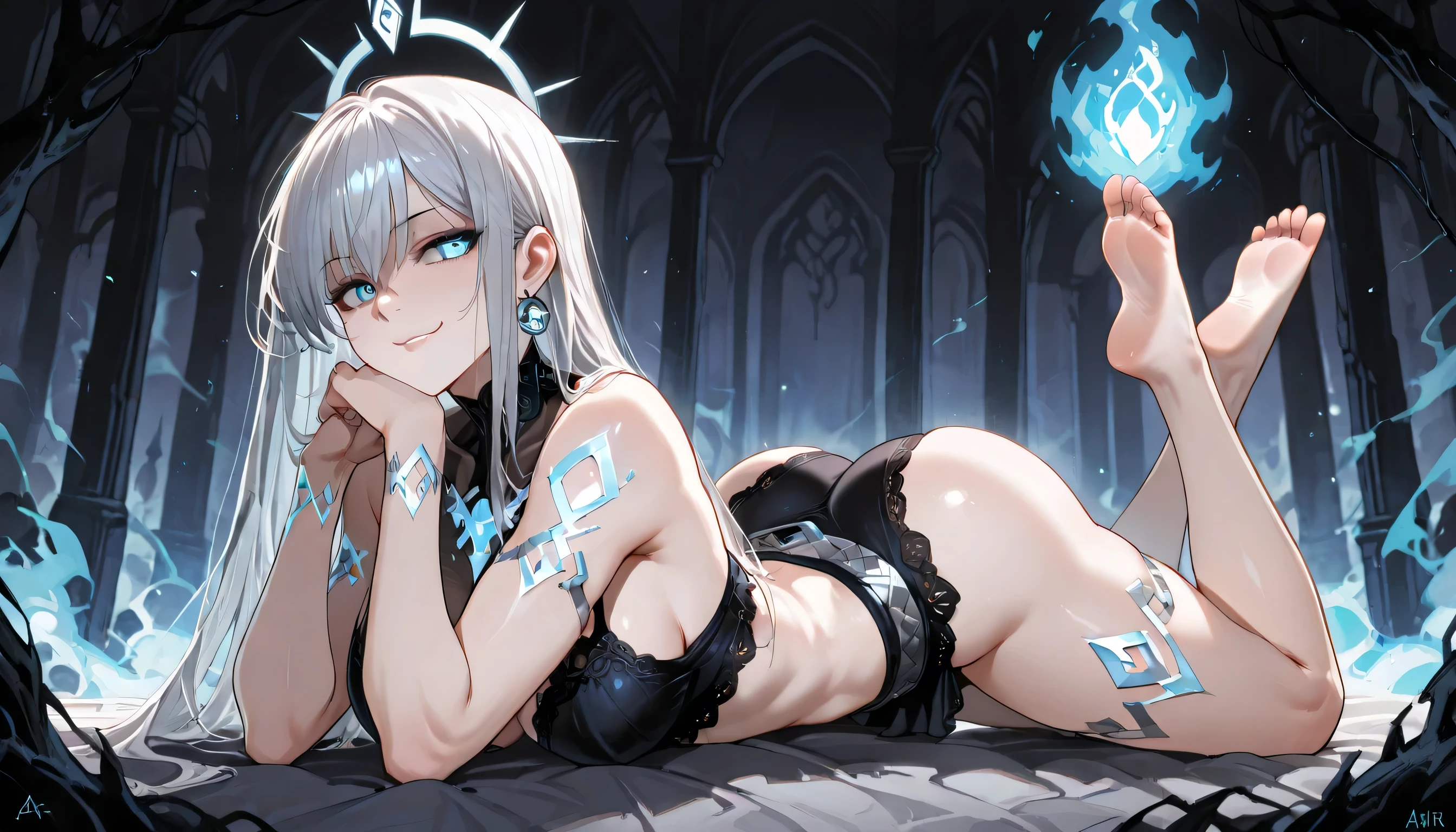 Silver hair),(extremely detailed face) (beautiful detailed eyes), huge breast, (tall stature) (Black triangle bikini, Low Rise Bikini), (toned:1.1), (blue eyes, beautiful detailed eyes) (slender), Armature, looking at viewer, (blush:1.2), wet, perfect lighting, cinematic lighting, dynamic lighting Dark Fantasy, dark clouds, cloudy sky, sunrise, (dark skin:1.2), desolate and empty landscape in the background, forlorn expression, (dark:1.1), (gothic:1.1), dejected posture, (old ruined castle:1.2), (broken old castle), (bed room:1.2),(from below), (beach:1.2),(gleaming skin:1.2), (from side:1.2), (breast focus), (spread legs:1.2), (sit astride), (girl on top)
