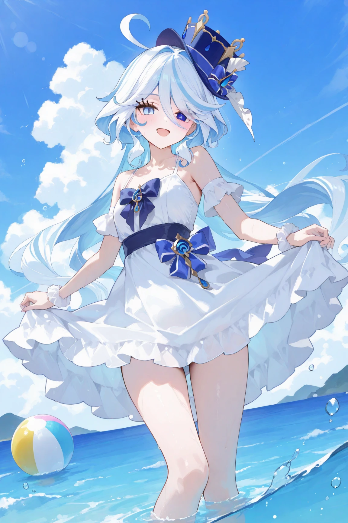 (masterpiece)、(highest quality)、((Super detailed))、(super delicate)、Cute naughty swimsuit idol、Pastel colors hair、beautiful breasts、Thighs、Gorgeous、Fantastic starry sky、beautiful sea、Wet and see-through