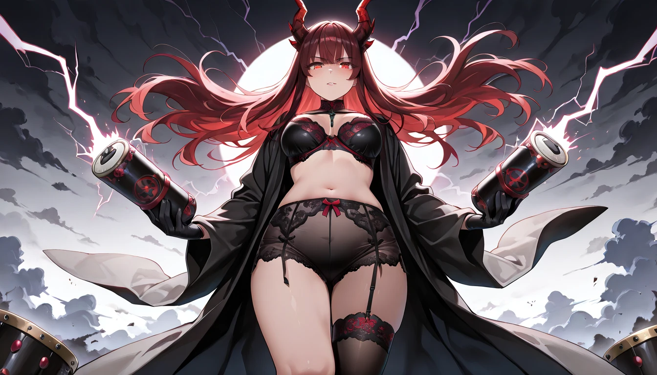 Masterpiece, animerealistic, Top quality, Ultra high definition, Maximum resolution, Very detailed, Professional lighting, kabedon pov, looking at viewer, smug, glowing eyes, One girl, she’s a female oni, pretty big eyes, yellow eyes, wearing mascara, wearing blush, devilish girl, she has light red hair, gothic demoness, Very cute,nffsw\,Best Quality,Cowboy shot, long hair, Hairpin, wearing micro bikini in black, gothic, wearing black panties showing arms folded behind the head, cold expression, her skin is shiny, panty bite, lace panties, steam, heavy breathing, anime screencap, thighs, seductive skyporn,broody with blush cheeks,sinister