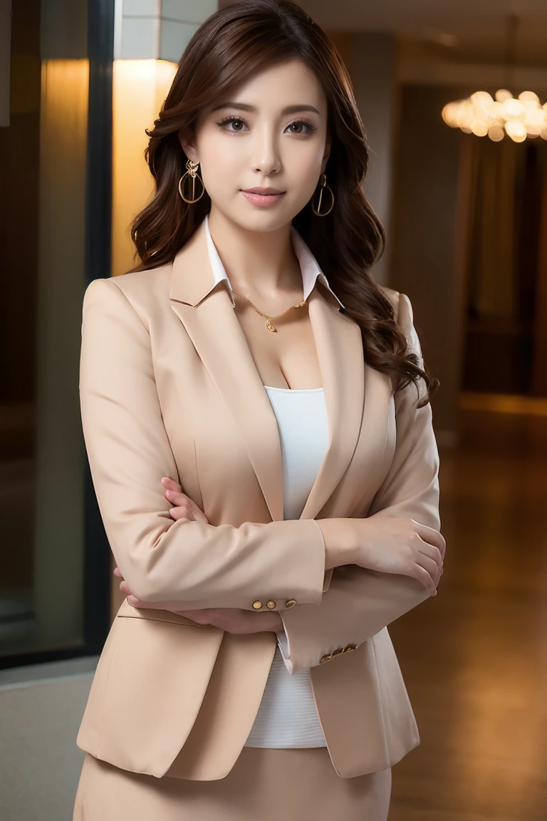 ((Highest quality, 8k, Tabletop:1.3))、Beautiful mature woman、Japanese(40 years old)、Mature Woman((In a suit)). Beige tight skirt:1.2(Flipping up her skirt with both hands、Show your pants)).(Huge breasts).(smile:1.15)、Highly detailed face and skin texture、White groundless background、The gesture of lifting a skirt to show panties、I can see her white panties、Double、Big beautiful eyes、Adult women、Sexy、skirt lift , showing panties