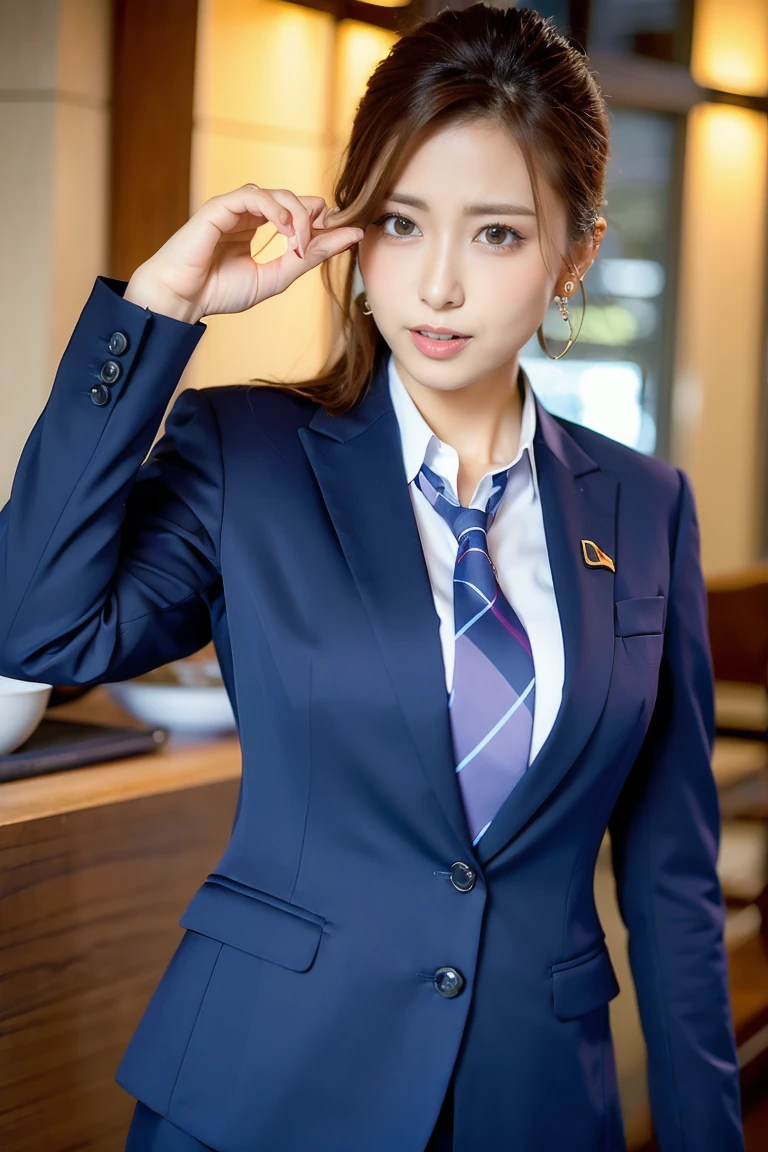 masutepiece, Best Quality, Illustration, Highly detailed, fine detail, high resolution, 8K Wallpaper, Perfect dynamic composition, Beautiful eye detail, tie, office uniform, stockings, short hair, (medium bust: 1.3), Thick sexy pose, Smile , school, 18 year old girl, (Funny: 1.2), Sexy shot looking at the camera, sunset, by the window,
