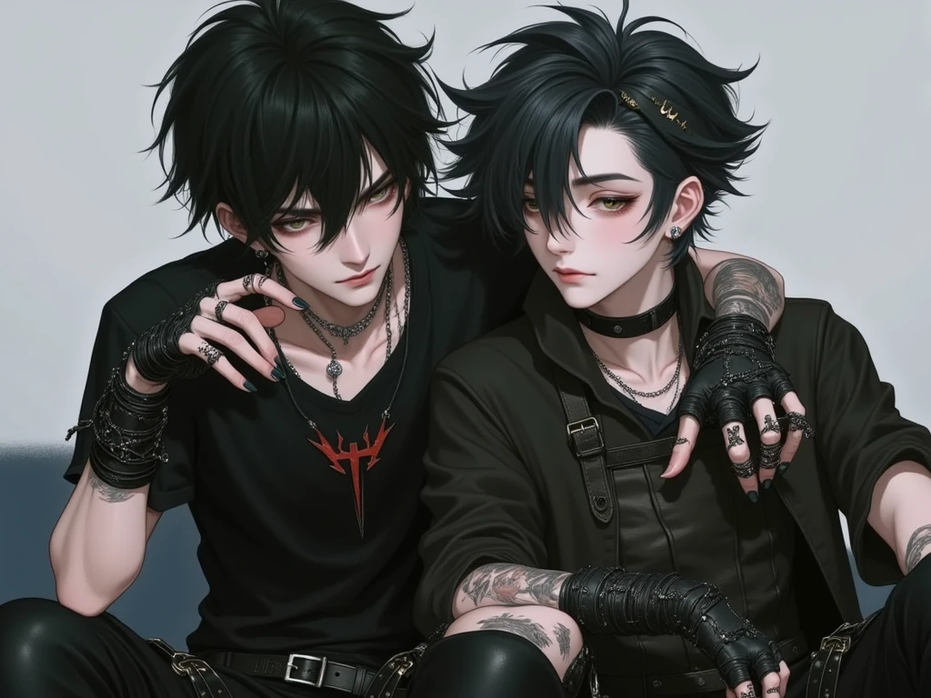 Best Quality 4K Artwork, a tall guy, stark, Bad Boy Vibe, Short and Stylish Black Hair, dark red eyes, Piercing na Boca, Lower Neck Tattoo, Wear Black, emo, Young and Extremely Beautiful.