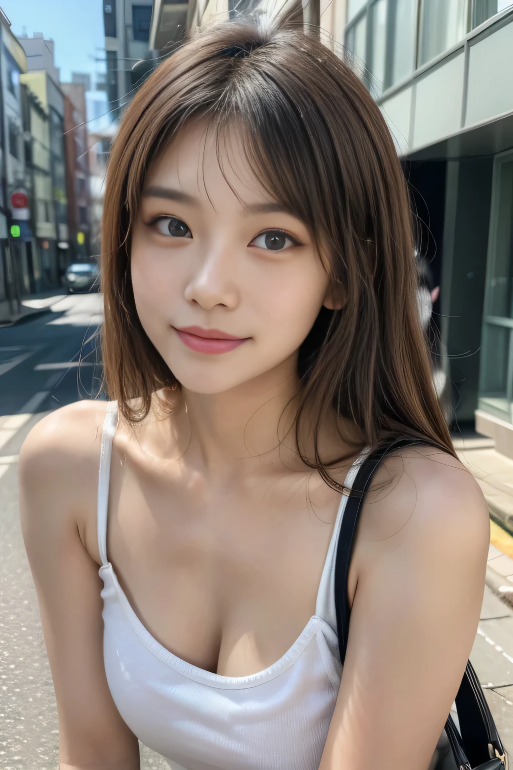 (One girl),Marron Marron,Fresh skin,Sweaty skin,Wave Blonde,Nylon T-shirt,Punk Girl,Brunette color hair,Cleanliness