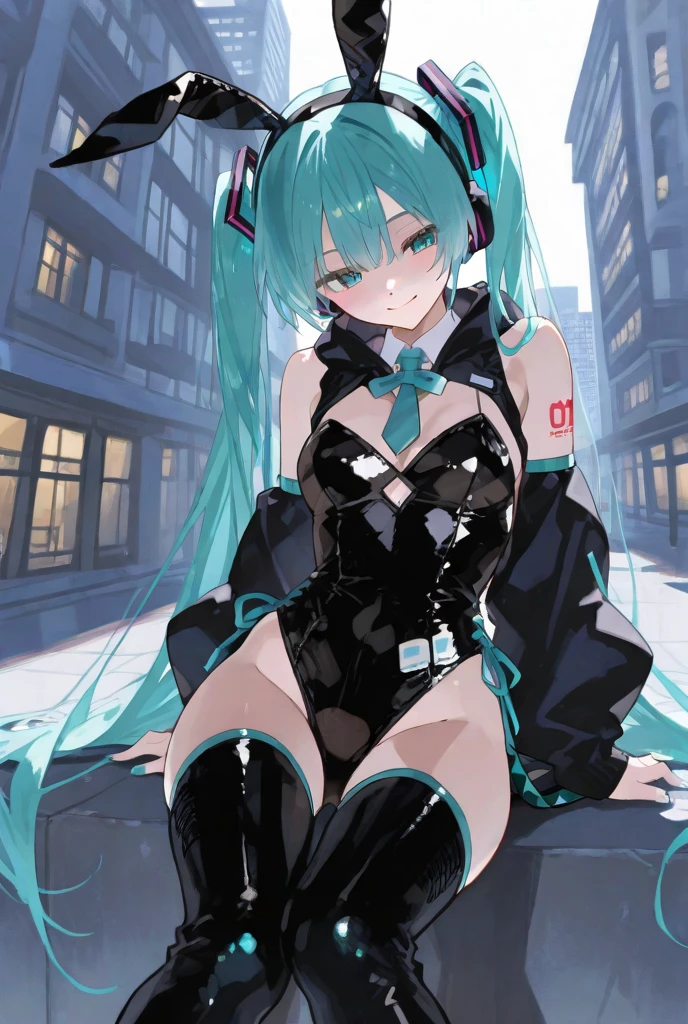 best masterpiece, ultra detailed, best quality, sharp focus, 12k, super high resolution picture, 1girl, hatsune miku, vocaloid,(Bontage leotard:1.5),(sitting on the 1girl:1.5), crossing legs, looking down, from bottom, looking at viewer, outdoors,evil aura,evil smile,full body,dark aura,(anime coloring:1.4),(Several girls in the background:1.5),(cameltoe:1.2),