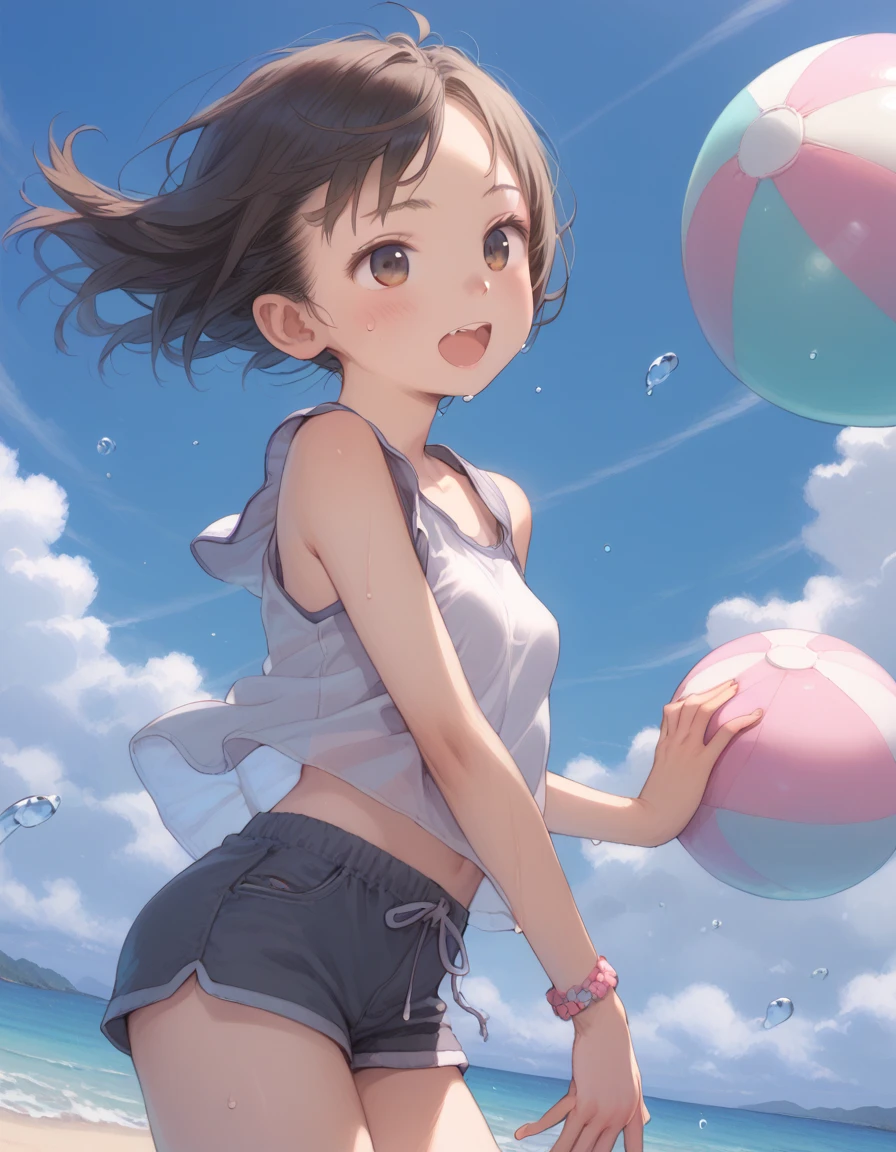 1 , sitting on the floor, de frente , pernas abertas , red swimsuit,, barriga a mostra, Meias brancas, rosto envergonhado , corpo suado, olhando fixamente ,corpo inteiro, 8k, foto raw, best quality, master part, Realistic, Realistic, Anime Kid v1