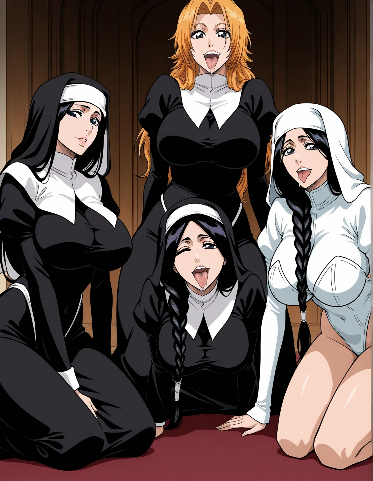 3girls, 3 black girls, ebony, street gang, no panties, fly, ripped tights, comparing, young nuns, wet, packed church, cathedral, pink hair, rappers, topless, huge breasts, hip hop, bandanas, full toilet,t, blue hair, white hair, praying, eyes closed, bent over, big ass, scrubbing floors