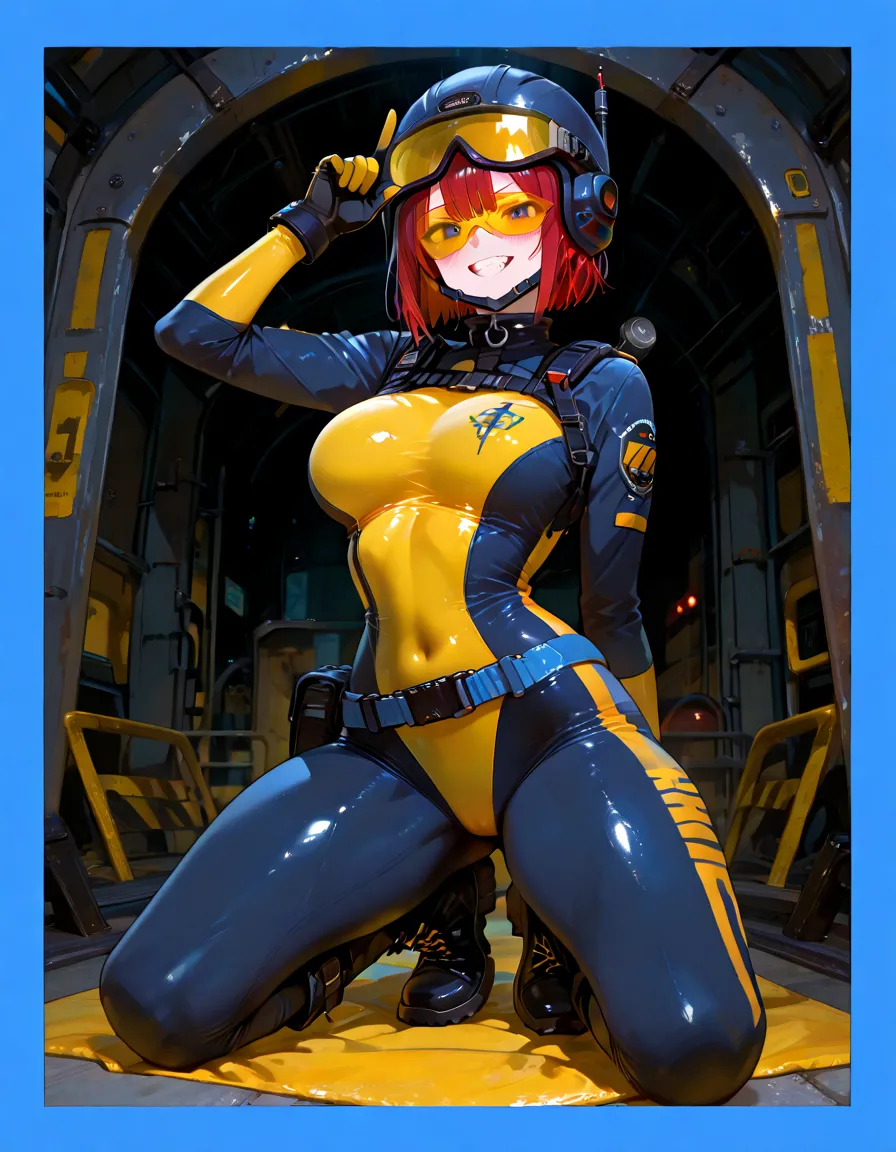 Solo, (uniforme de policia, Policewoman), leotard, piernas desnudas, Super Hero, botas, Labios separados, labios rojos, piel brillante, Abolladuras en la piel, Mejor calidad, ultra high resolution, cabello rojo, pelo bob, DE PIE RECTO, perfect anatomy, manos perfectas, ROMPER, girando como un tornado, spiral lines