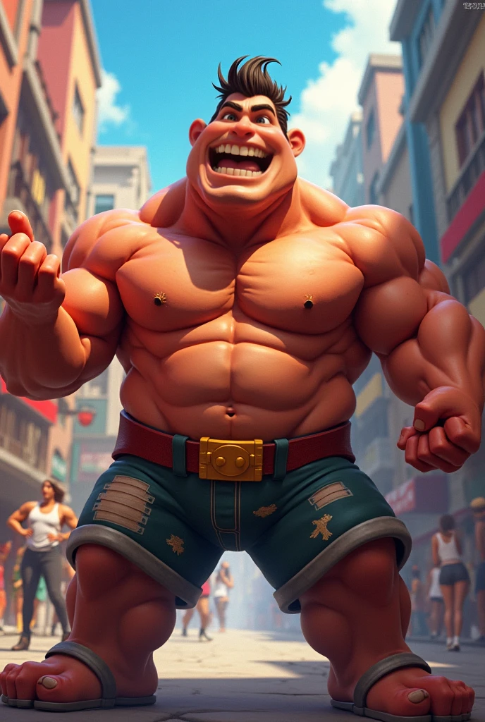 Make me a cartoon character who is muscular, scary but cute
