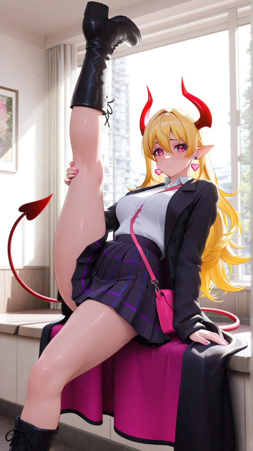 girl,solo,(shiny clothes),(pink strapless),tight dress, midriff,pencil skirt,highleg,green skirt, twintails, (:1.8),eyelashes, (makeup:1.6),(lipstick:1.4), (night:1.3), flat chest, pink eyes, blonde hair, smirk, alley,against wall, partially visible vulva, navel, legs apart, cleft of venus,shoulder bag, high heels, animal collar, facing viewer,squatting,cum in pussy, gaping pussy
