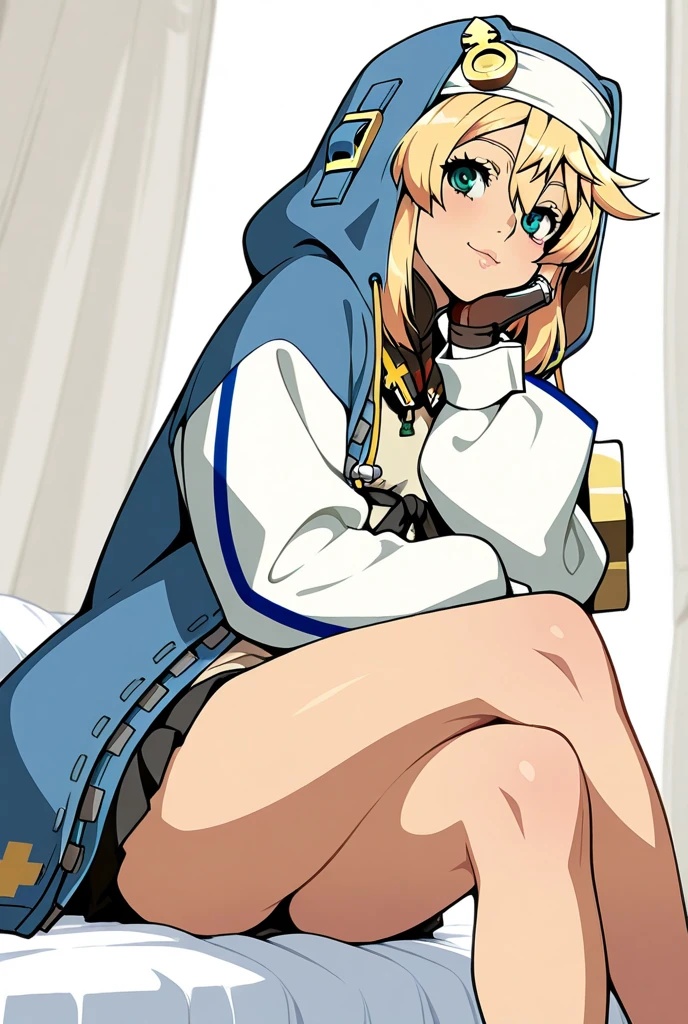 (masterpiece, best quality:1.2), cowboy shot, solo, male focus, 1boy, ggbridget, smile, looking at viewer, , habit, nun, (fingerless gloves:1.1), cuffs ,(((from below))),squatting,open legs,spread legs