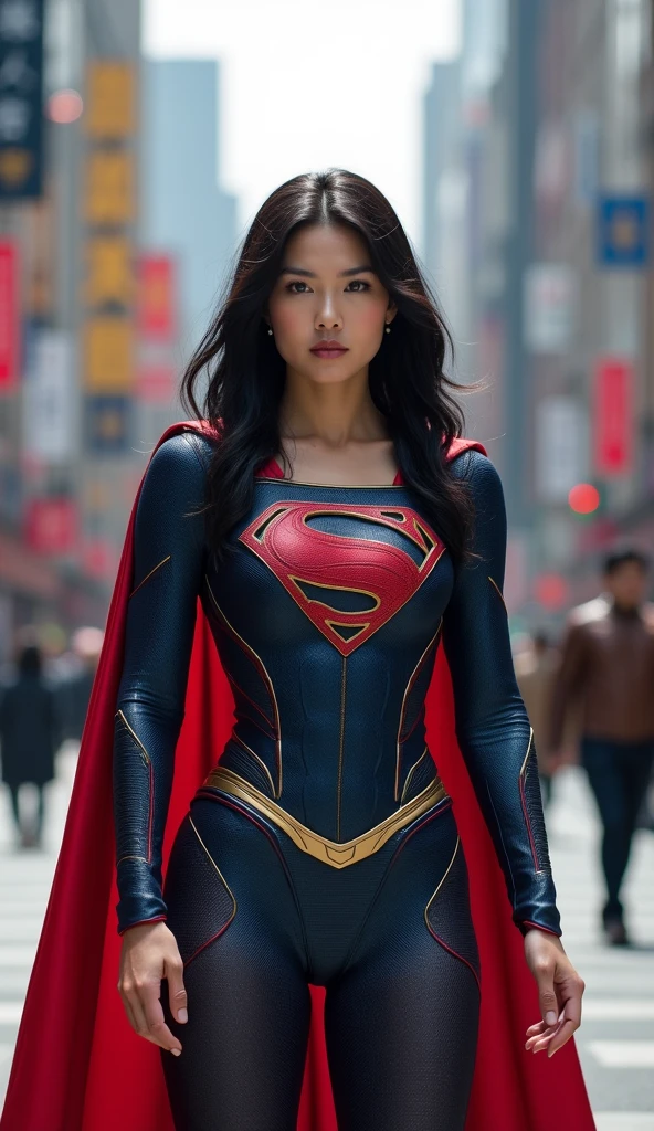 action shots of M1lly4c0k2222 ((wearing a sexier revealing black and silver version of the evil superman suit man of steel)), large breasts, toned body, (explosions in the background a city in ruins), Style-BladeRunner2049-8v Intricate, High Detail, Sharp focus, dramatic, ((photorealistic))