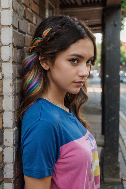 Adult girl Have long rainbow slimed pony tail