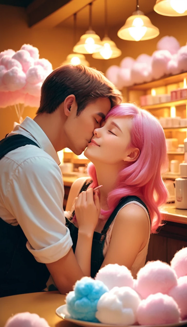 Masterpiece, best quality, super detailed, illustration, beautiful detailed eyes, close up, with a boy and a girl. It was pink hair, white pleated shirt, cracked button on the chest, skirt. The boy is black hair, black suit, black pants. Boys and girls kissing in car, heavy rain weather
