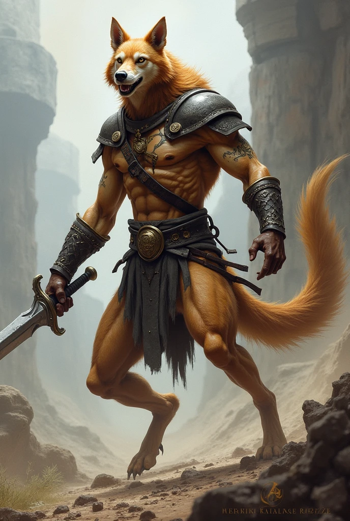 Solo Sexy young anthro acaliereptile dragon male mercenary medieval solider, slim slim muscular, anthro handsome gay shorter muzzle, handsome gay model male apperance, sword scars, worn out leather skimpy armament, low on hips heavy leather belt, old very worn out skimpy dirty linen material jockstrap, old yellow dirty worn out stains on white sawn jockstrap, very visible "x" brown seam pattern on the jockstrap, studded skimpy armlets breastplate armor, skimpy breastplate, leather bondages, fingerless leather gloves, smelly unwashed husk, dirty body look, desert battlefield, standing in sexy fighting position, close view of full character, blooded husk, blooded sword