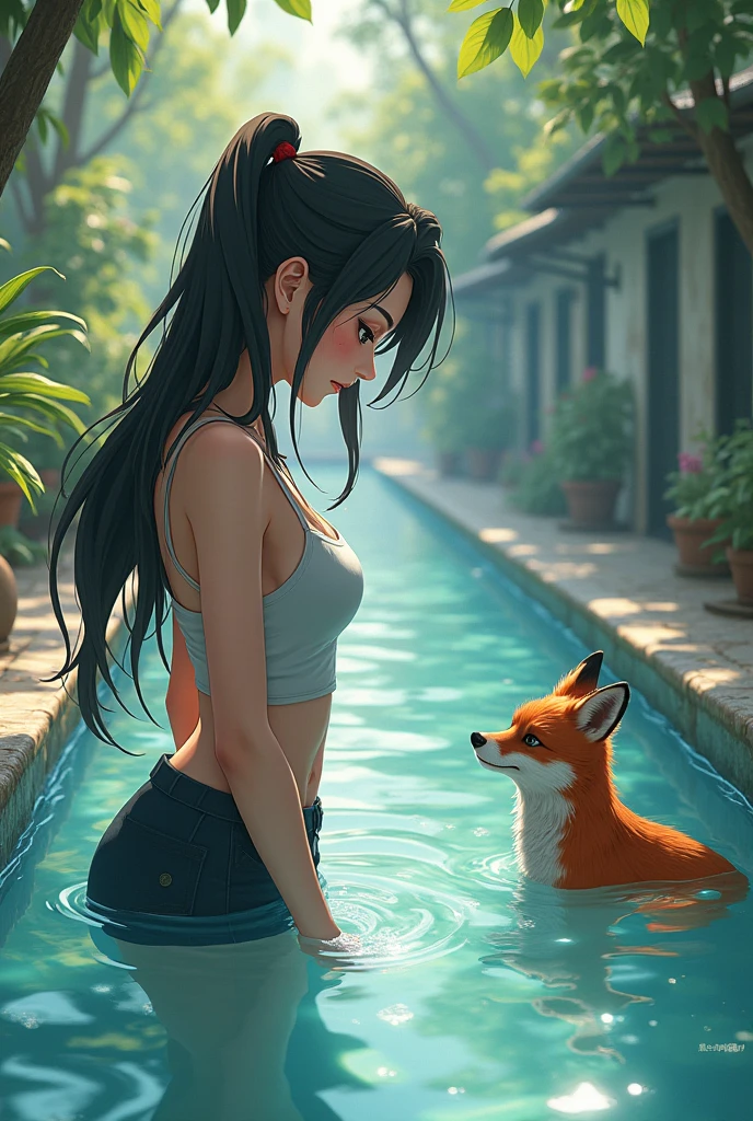 Forest wolf bikini smoking lake