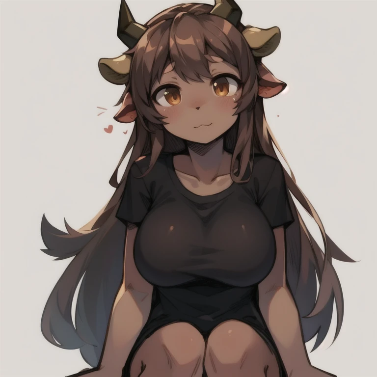 , masterpiece, Highest Quality, Highest Resolution, perfect background, perfect perspective, sharp image, perfect details, perfect lighting, perfect shadows, Perfect lighting, Best background, Wuhuaguo, breasts, 1girl, solo, long hair, black hair, thighhighs, sitting, very long hair, purple eyes, tail, makeup, skindentation, colored skin, gray skin, striped thigh highs, horns, fur body, indoors, multicolored skin, modern house, looking out window, dark, night, glowing eyes,