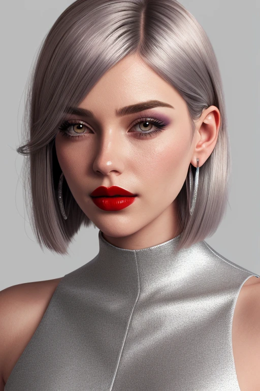 Highest quality,Highest Resolution,(((Latex competition swimsuit Silver Hair Short Hair))) woman expressionless flat chest cool
