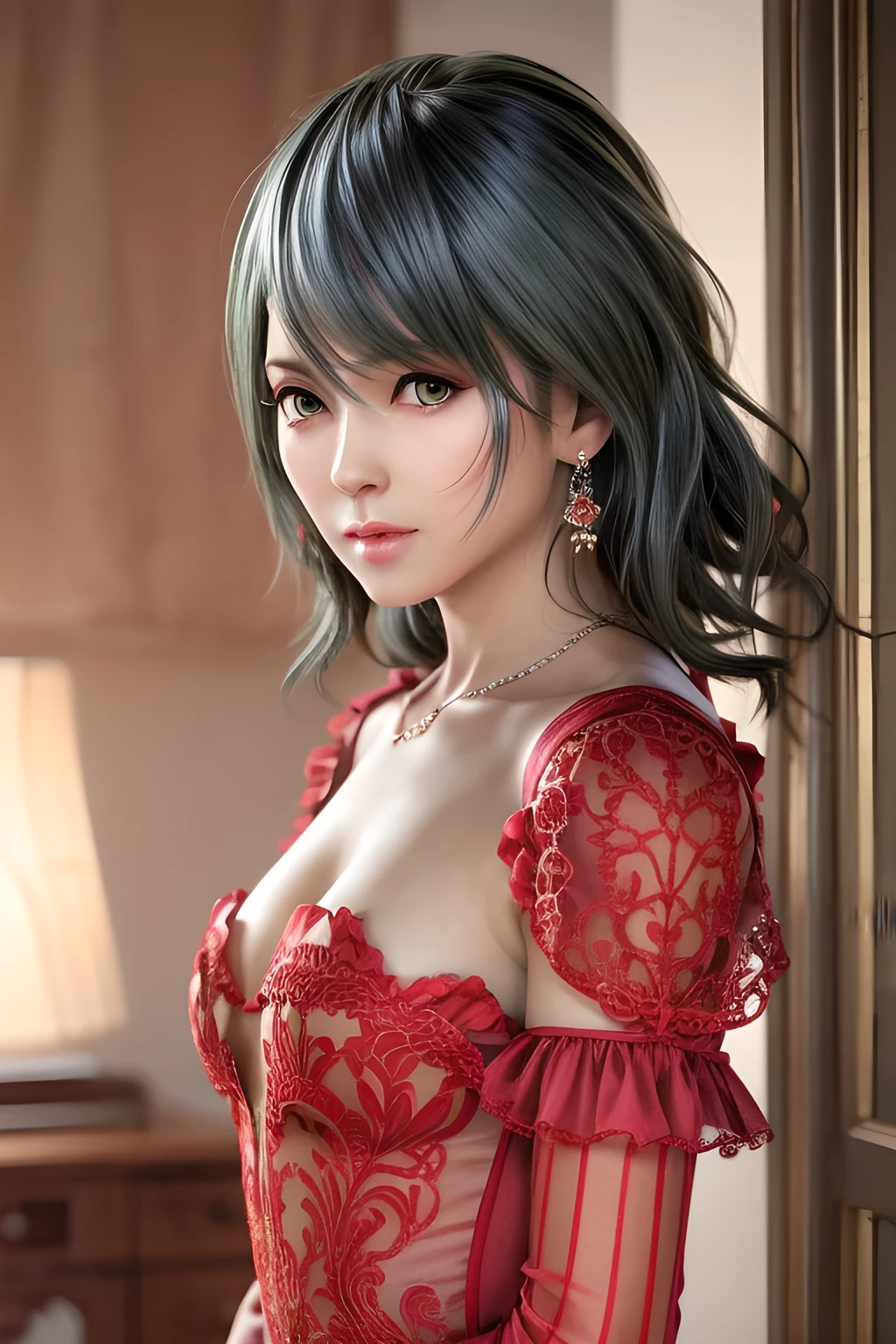 1个Giant Breast Girl,Elise, (Wearing Chinese Wedding_a skirt),jewely,Tattooed with,鎖骨,gigantic cleavage breasts,tmasterpiece, Best Picture Quality,of a real, Detailed pubic hair,8K,number art,Detailed pubic hair头发,(of a realistic, photo-of a realistic:1.37),Amazing Cleavage, finely detailled,full bodyesbian,