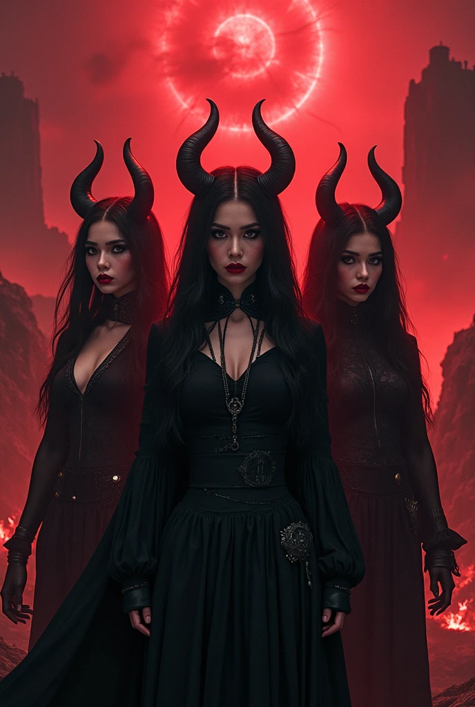 Create a collage with a demon in the middle and images of sin around you