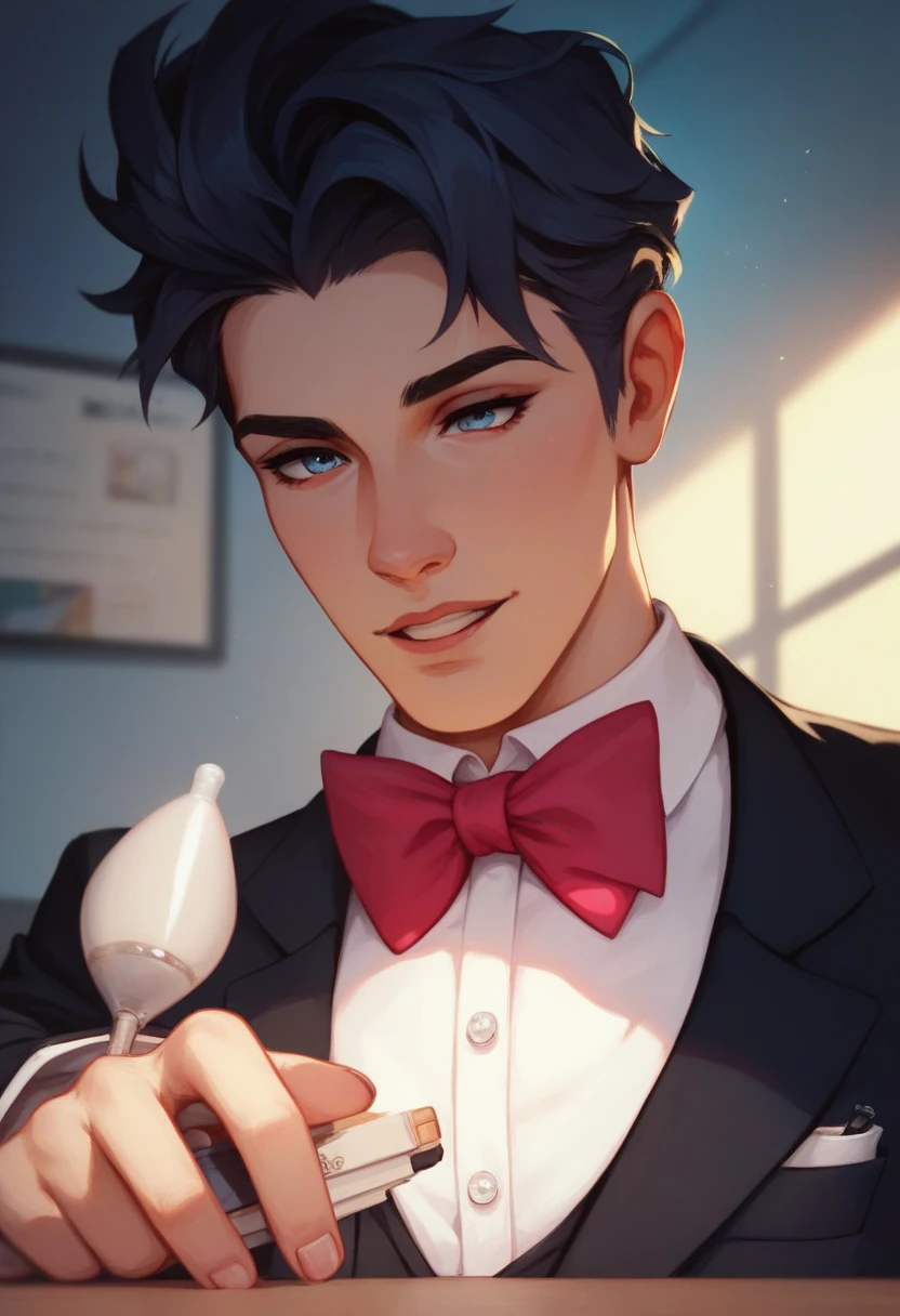 best quality, masterpiece, handsome polynesian man, tan skin, wavy dark hair, round eyes, (((huge red bow))) tied around his penis, ((dripping precum)), inviting and seductive pose, sexy, gay, homoerotic, perfection, no watermark, no logo, no signature