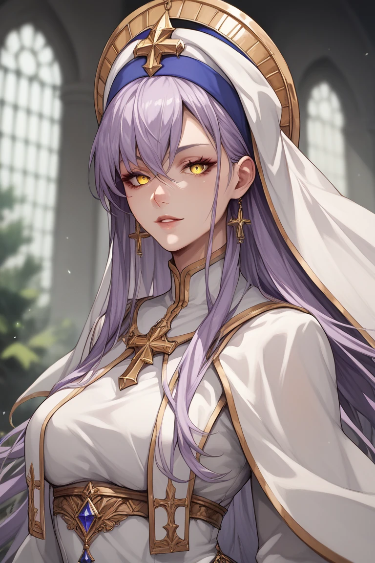 twelve year old girl,of fine and delicate beauty. very thin and small, with big purple eyes and porcelain skin so light it was almost translucent.
Dressed in clothes from 1530,pale purple,use a thin tiara with a veil