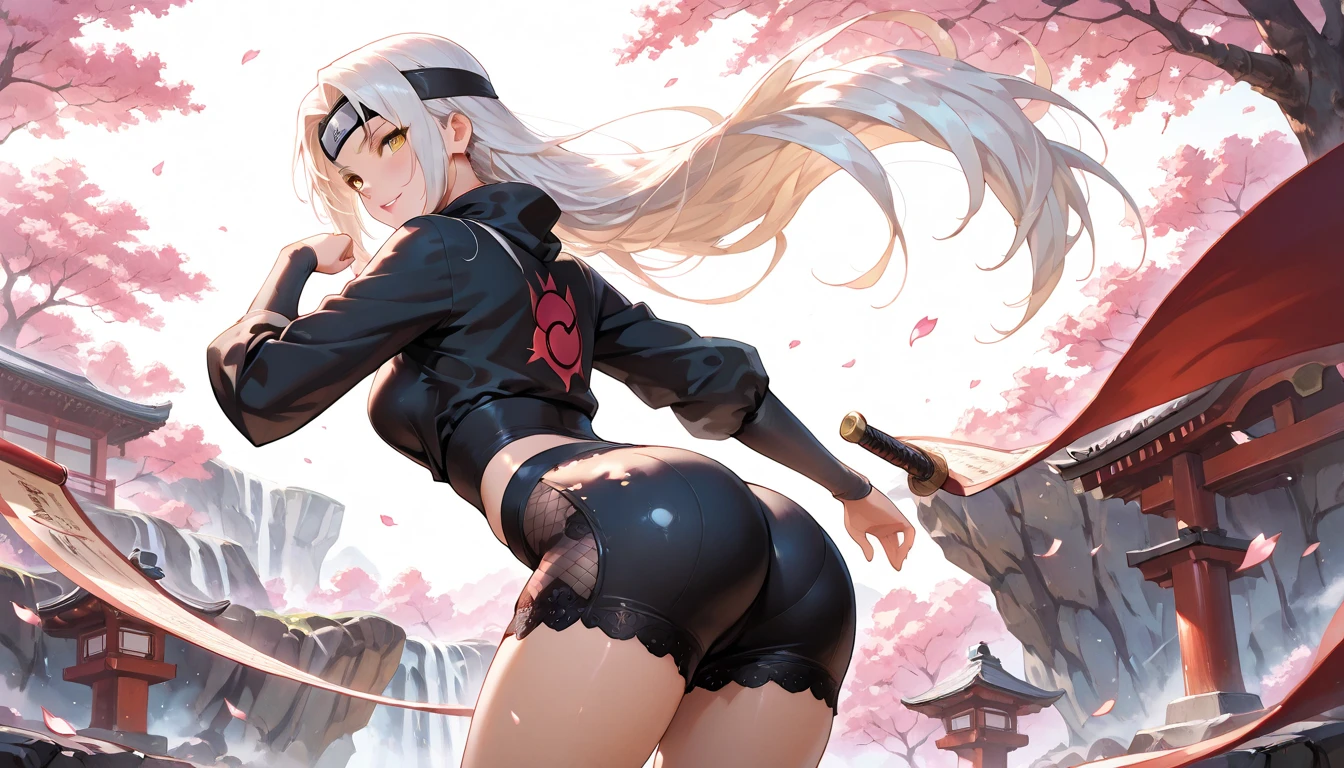 all intricate details, a anime fantasy picture of a girl character, 1girl view, solo, cameltoe, thighhighs, tattoo, long hair, navel, looking at viewer, black-red horns, crop top, a dragon in pubic tattoo, stomach, white-purple hair, long sleeves, short diamond armor, firm breasts, medium breasts, black thighhighs, shirt, black footwear, thighs, bright light purple eyes, closed mouth, sexy pose, random angle, power stance, random background, nude