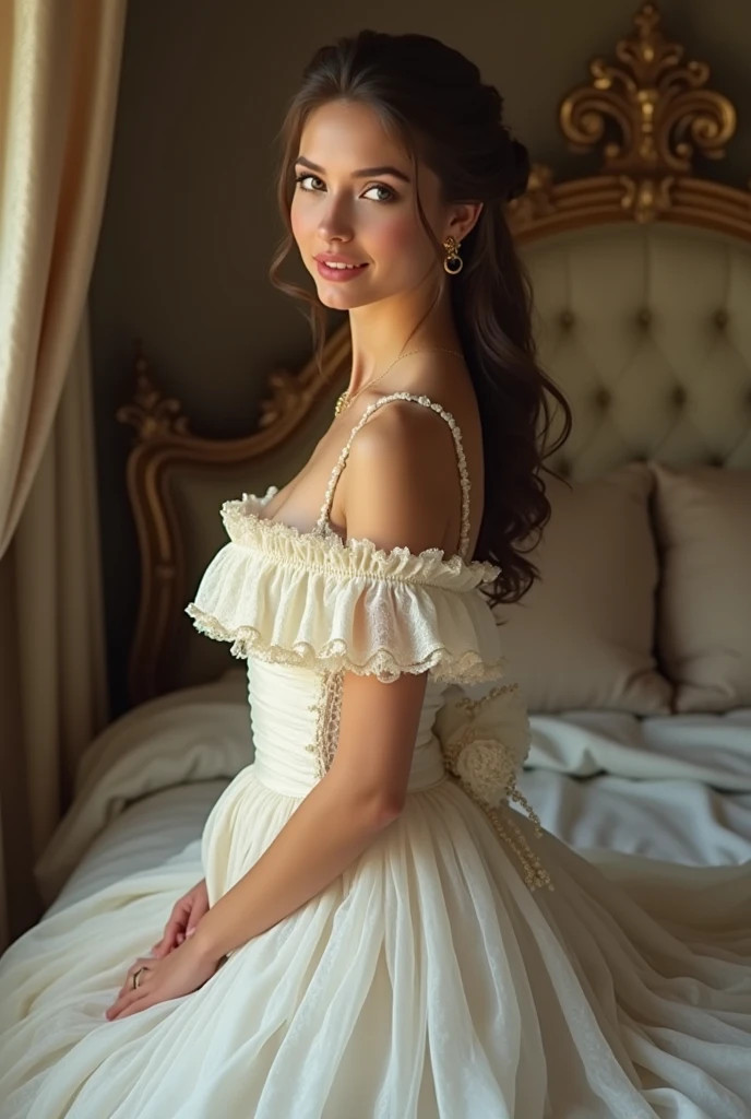 (meilleure qualité,Ultra-détaillé:1.2),photoréaliste:1.37,portrait,schéma de couleurs rouge et noir,Éclairage doux,fond de jardin de minuit,texture brillante,style magazine de mode haut de gamme,Expression audacieuse et confiante,cheveux flottants,posant contre un mur de pierre,debout sur un lit de roses,détails en dentelle sur le col,décolleté légèrement révélateur,motifs de dentelle délicats sur la robe,accents de bijoux éclatants,collier et boucles d'oreilles en diamants étincelants,rouge à lèvres rouge dramatique,eye-liner précis et séduisant,des yeux magnifiquement formés avec de longs cils luxuriants,blush subtil sur les joues,Atmosphère séduisante et mystérieuse