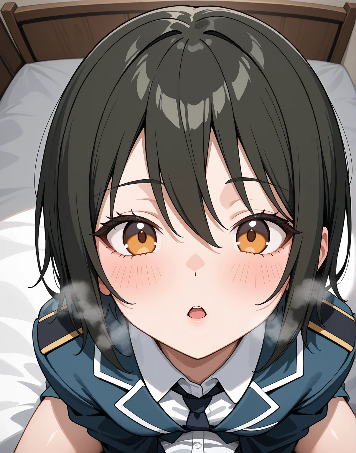 masterpiece, best quality, 1girl,((cum in mouth)), tongue, too much cum, ((cum)), ((cum on tongue)), after fellatio, ahegao, smile, A cloud of dialog, add a manga emotion, megumin_konosuba, short_hair, brown_hair, black_hair, red eyes,