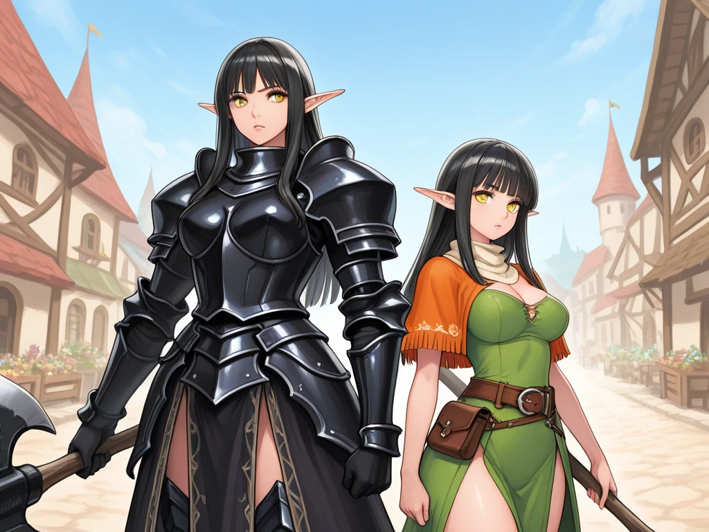 (masterpiece:1.4), high quality, high definition, sharp focus, detailed face, anime, best quality, 4k, 8k, absurd resolution, intricate detail, detailed hands, detailed eyes, animation, illustration, highly detailed, highres, extremely detailed, <lora:ETO_OCC002:0.7> ETO_OCC, black hair, curly hair,longhair, thick eyebrows, <lora:hyperdenoiser_v090:0.6>, <lora:hyperrefiner_v090:0.6>, (plump), (parted bangs:1.4), <lora:ETO_OC:0.2> ETO-OC, <lora:perfetfingers:1>, 1girl, smiling, (full body:1.4),  <lora:mithril-style-warrior-darquelilly-v1:0.8> mithrilstylewarrior, shoulder armor, breastplate, aqua eyes, dress, hair ornament, high heel boots, jewelry, earrings, pleated skirt, floating hair, holding, holding sword, knight, tiara, feathers,
